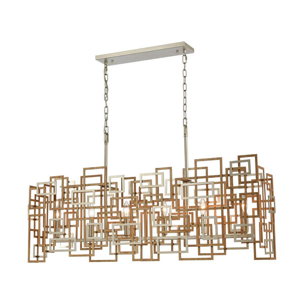 Gridlock Matte Gold and Aged Silver Six-Light Island Chandelier, image 1