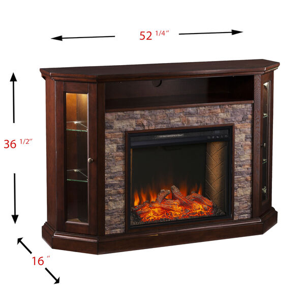 Redden Espresso Corner Convertible Smart Electric Fireplace with Storage, image 5