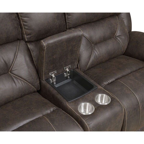 Aria Saddle Brown Loveseat with Console and Power Head Rest, image 3