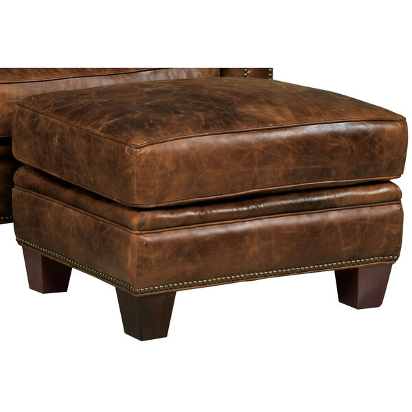 Chester Brown Leather Ottoman, image 1