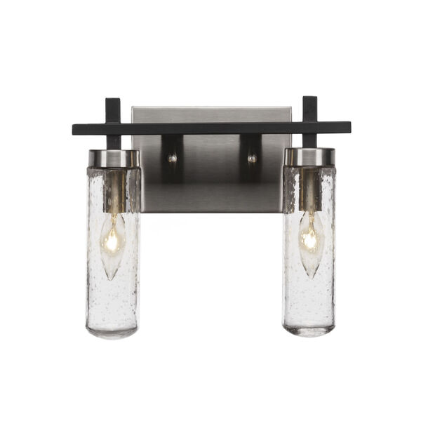 Salinda Matte Black and Brushed Nickel Two-Light Bath Vanity with Clear Bubble Glass, image 1
