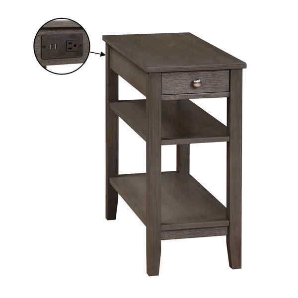 Gray American Heritage One Drawer Chairside End Table with Charging Station and Shelves, image 8