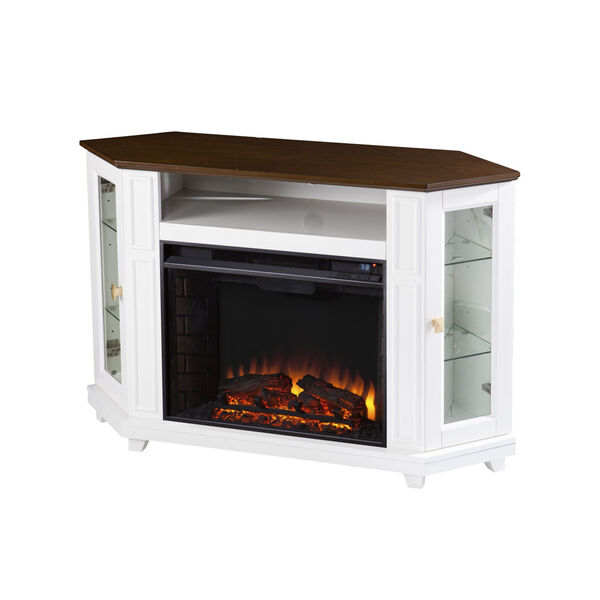 Dilvon White and brown Electric Fireplace with Media Storage, image 5