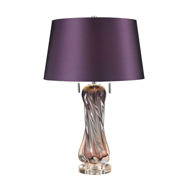 Vergato Purple Two-Light Table Lamp with Purple Faux Silk Shade, image 1