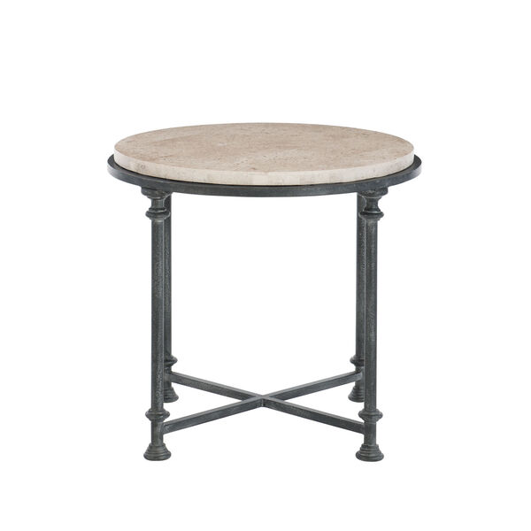 Freestanding Occasional Antique Silver and Travertine Stone 27-Inch End Table, image 3