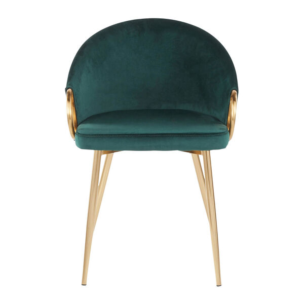 Claire Gold and Emerald Green Velvet Rounded Low Backrest Chair, image 4