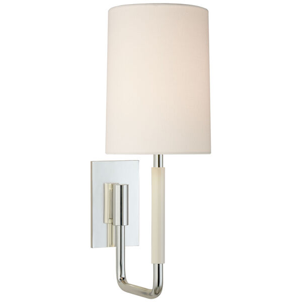 Clout Small Sconce in Soft Silver with Linen Shade by Barbara Barry, image 1
