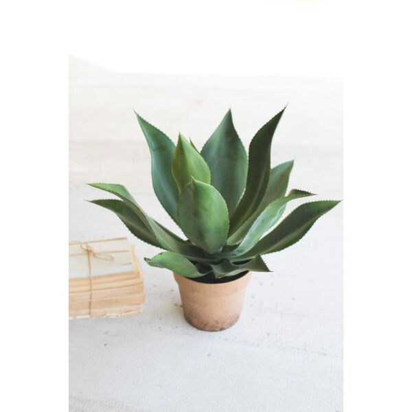 Green Artificial Agave In Painted Plastic Pot, image 1