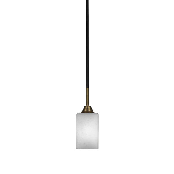 Paramount Matte Black and Brass 11-Inch One-Light Mini Pendant with White Muslin Shade, image 1