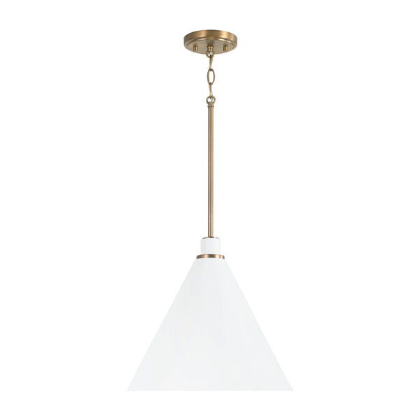 Bradley Aged Brass and White One-Light Pendant, image 1