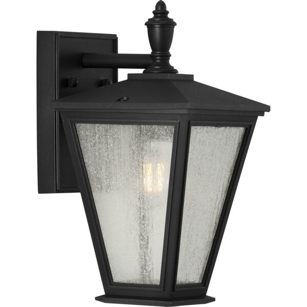 Cardiff Textured Black Seven-Inch One-Light Outdoor Wall Sconce with Clear and Etched White Shade, image 1