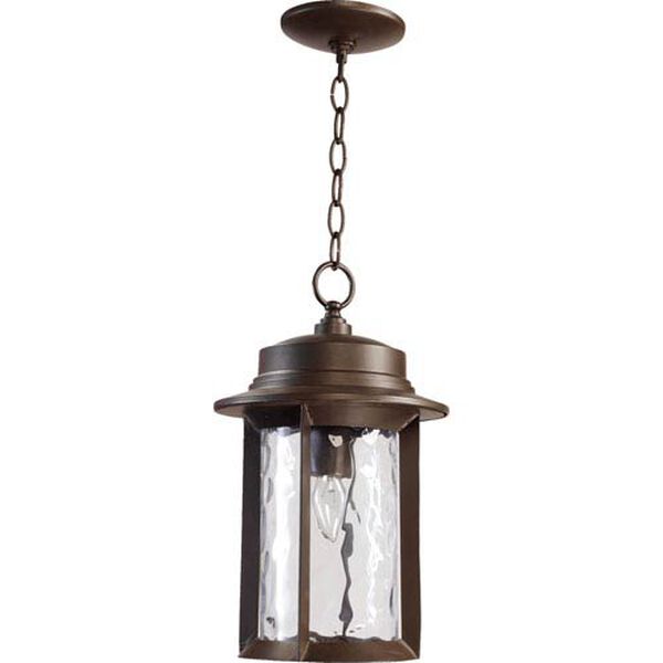 Charter Oiled Bronze One Light Outdoor Pendant with Clear Hammered Glass, image 1