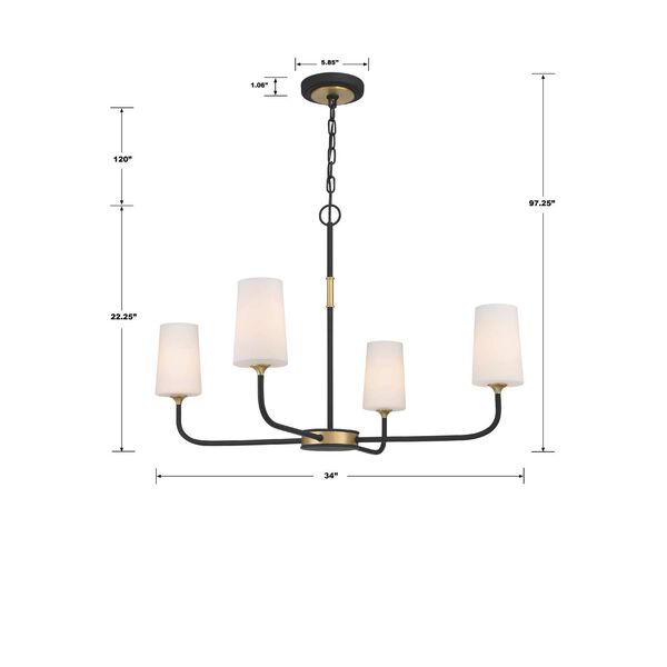 Niles Black Forged and Modern Gold Four-Light 34-Inch Chandelier, image 3