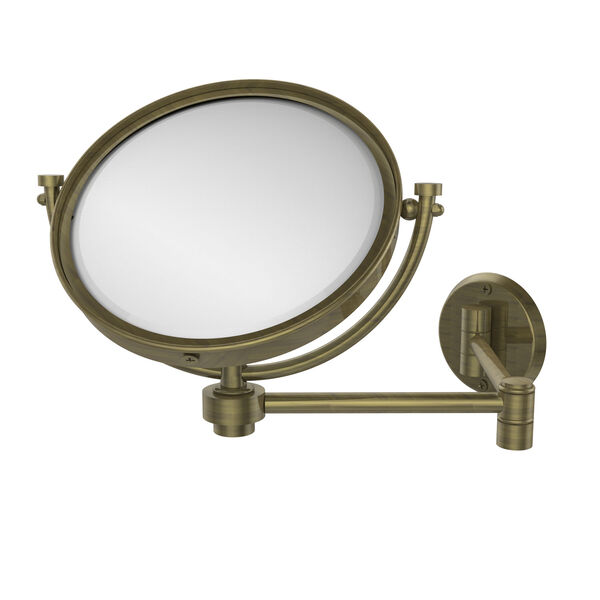 8 Inch Wall Mounted Extending Make-Up Mirror 2X Magnification, Antique Brass, image 1