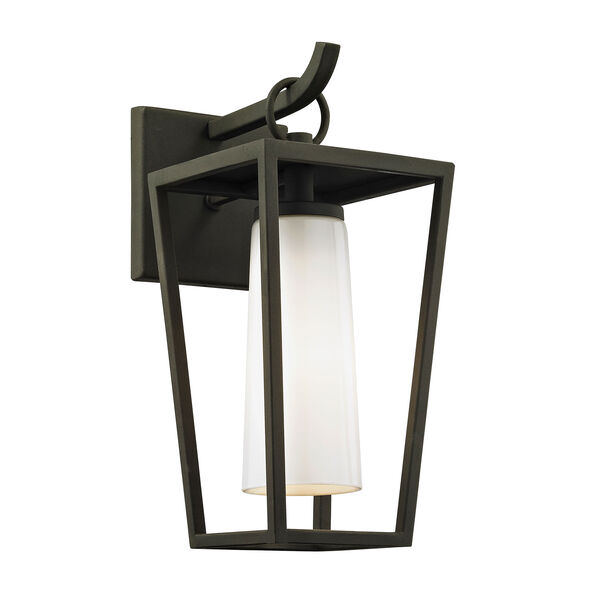 Mission Beach Textured Black Small One-Light Outdoor Wall Sconce with Opal White Glass, image 1