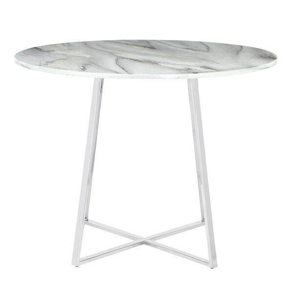 Cosmo Chrome and White Marble 40-Inch Dining Table, image 1