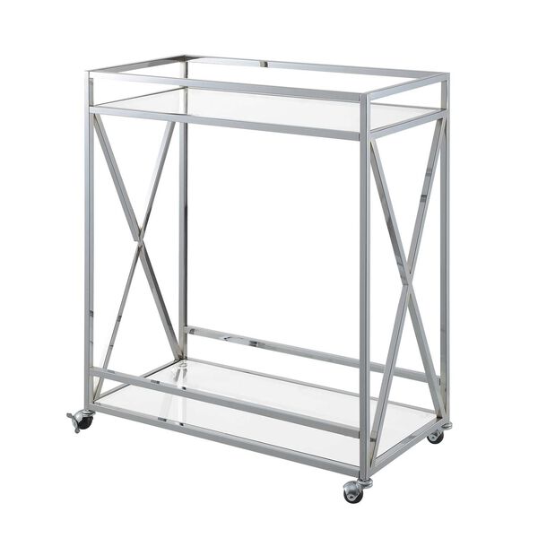 Oxford Glass Chrome Bar Cart with Shelf, image 1