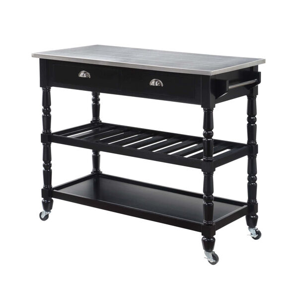 French Country 3 Tier Stainless Steel Kitchen Cart with Drawers, image 3