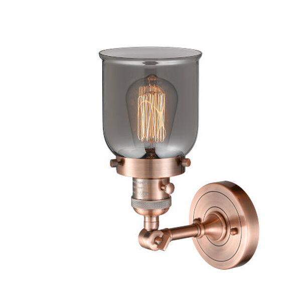Small Bell Antique Copper One-Light Wall Sconce with Smoked Glass, image 2