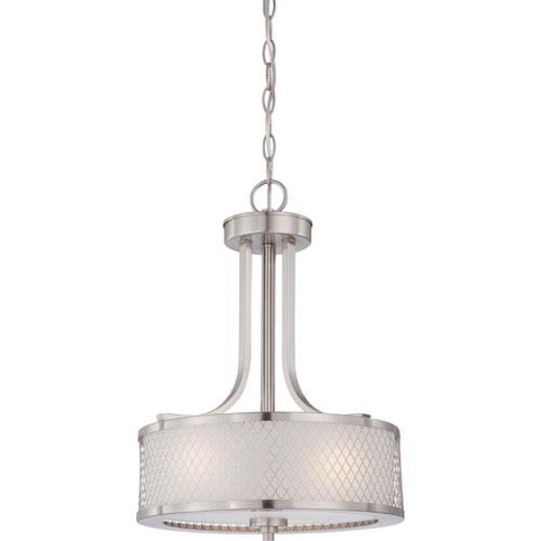 Fusion Brushed Nickel Three-Light Pendant w/Frosted Glass, image 1