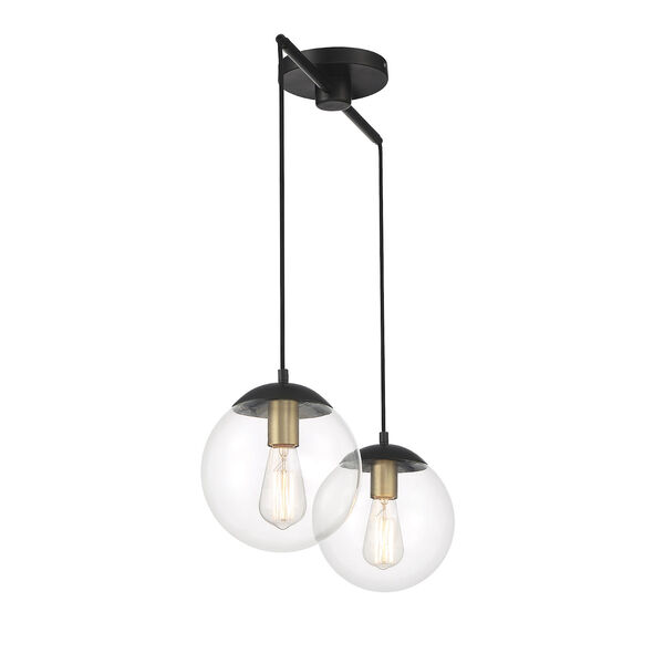 Chelsea Matte Black and Natural Brass Two-light Chandelier, image 5