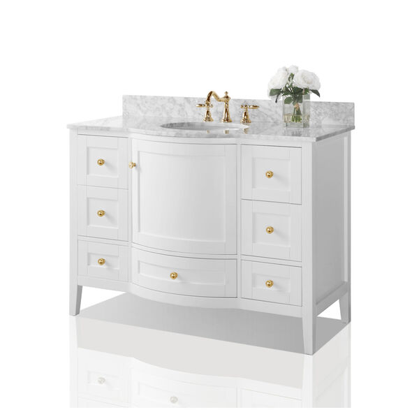 Lauren White 48-Inch Vanity Console with Mirror and Gold Hardware, image 2
