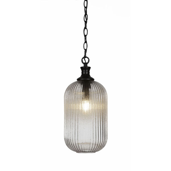 Carina Matte Black Eight-Inch One-Light Chain Hung Mini Pendant with Micro Bubble Ribbed Glass Shade, image 1