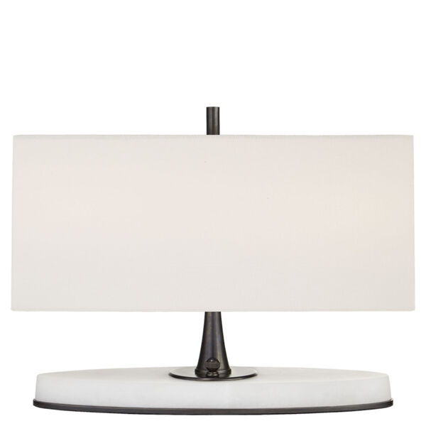 Casper Small Desk Lamp in Bronze and Alabaster with Linen Shade by Thomas O'Brien, image 1