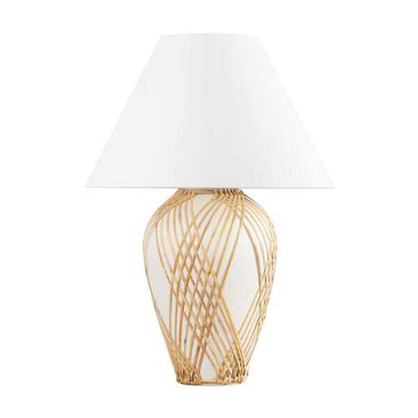 Bayonne Vintage Gold Leaf Ceramic White with Rattan One-Light Table Lamp, image 1