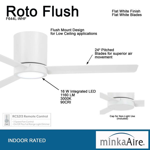 Roto Flush Flat White 52-Inch LED Ceiling Fan, image 4