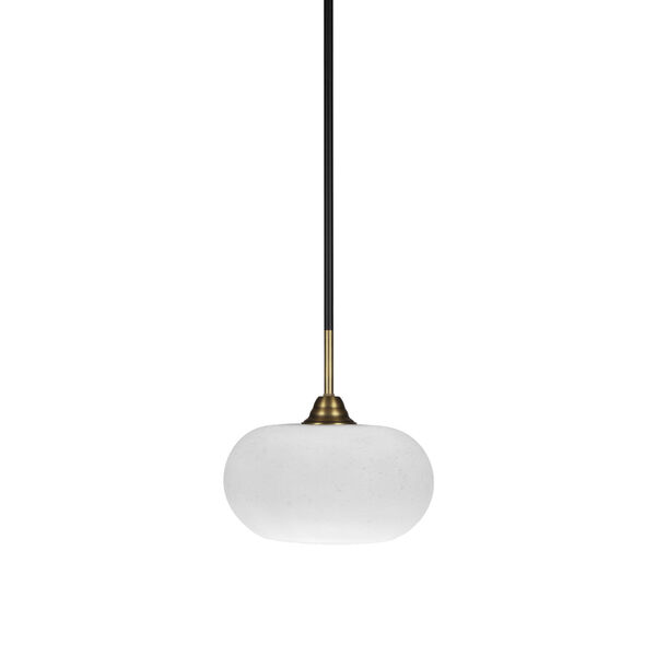 Paramount Matte Black and Brass 10-Inch One-Light Pendant with White Muslin Shade, image 1