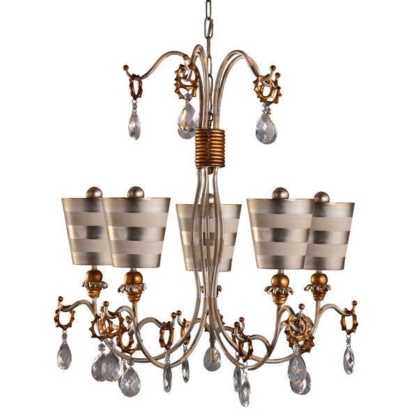 Tivoli Cream Patina Five-Light Chandelier with Hand Painted Silver, image 1