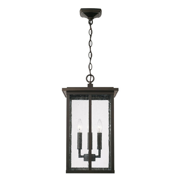 Barrett Oiled Bronze Four-Light Outdoor Hanging Lantern Pendant with Antiqued Glass, image 2