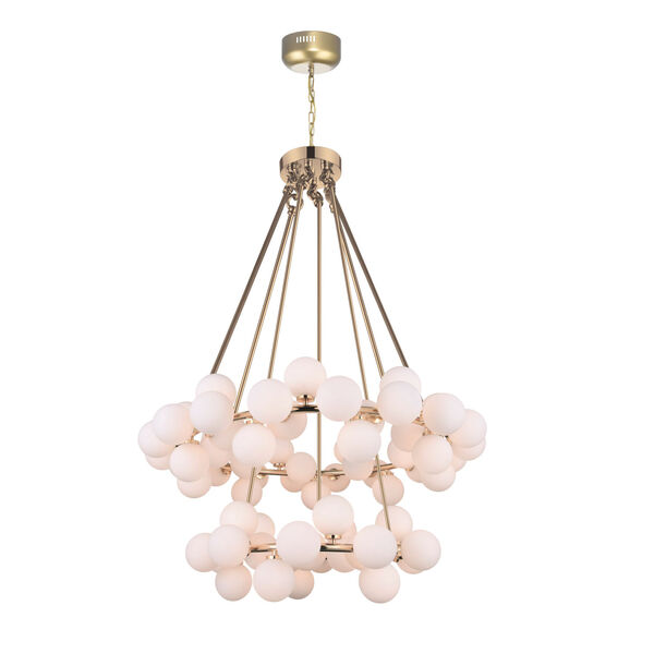 Arya Satin Gold 70-Light Chandelier with Frosted Glass, image 1