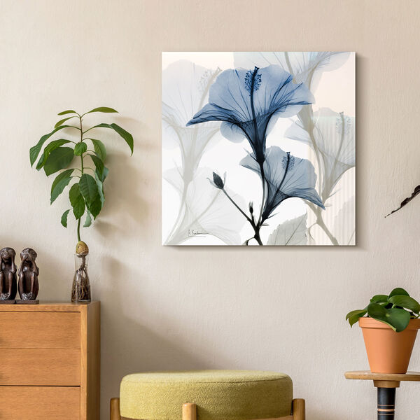 Blue X-ray Floral Frameless Free Floating Tempered Glass Graphic Wall Art, image 1