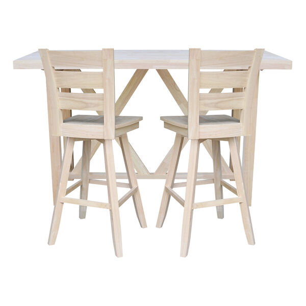 Natural Bar Height Table With Two Ladder Back Swivel Bar Stool, Three-Piece, image 2