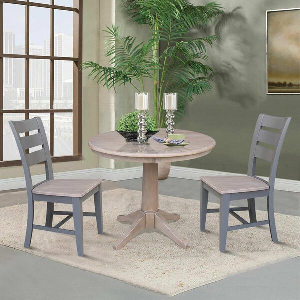 Parawood I Washed Gray Clay Taupe 36-Inch  Round Top Pedestal Table with Two Chairs, image 2