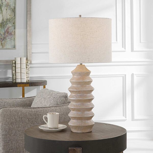 Uplift Bleached Wood and Natural Geometric Table Lamp, image 2