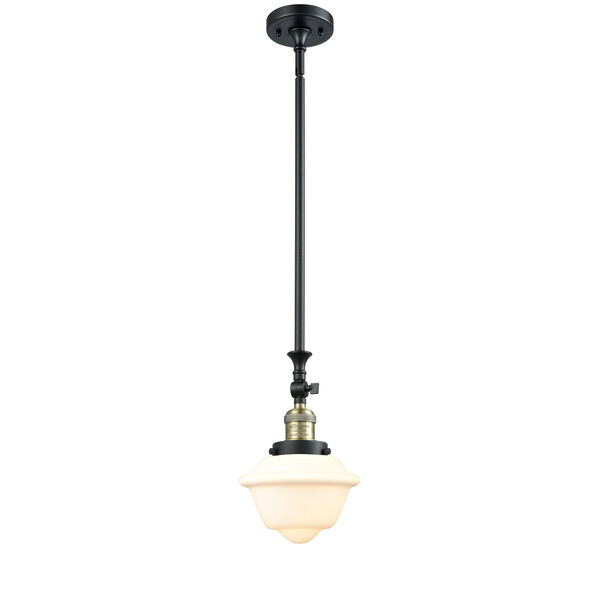 Franklin Restoration Black Antique Brass Eight-Inch LED Mini Pendant with Matte White Cased Small Oxford Shade and Wire, image 1