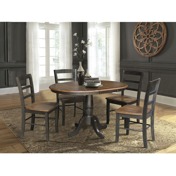 Hickory and Washed Coal 36-Inch Round Extension Dining Table with Four Ladderback Chair, Five-Piece, image 1