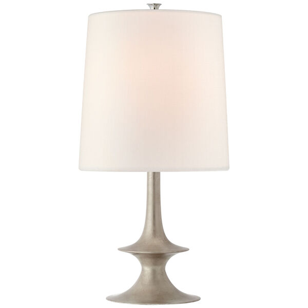 Lakmos Medium Table Lamp in Burnished Silver Leaf with Linen Shade by AERIN, image 1