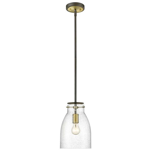 Shelby Oil Rubbed Bronze and Antique Brass One-Light Mini Pendant with Clear Seedy Glass, image 2
