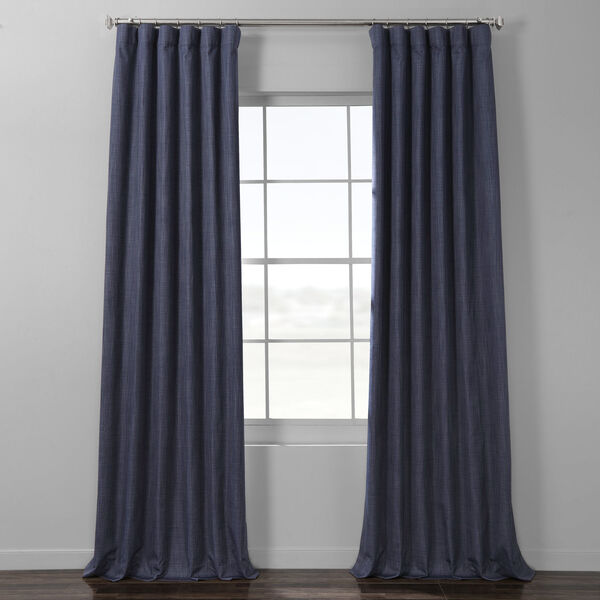Pacific Blue Italian Textured Faux Linen Hotel Blackout Curtain Single Panel, image 1