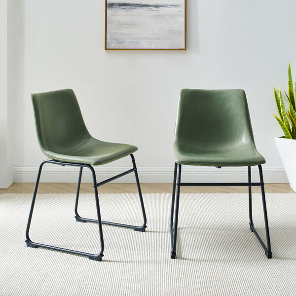 Green Faux Leather Dining Chair, Set of Two, image 2
