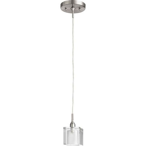 Satin Nickel One Light Pendant with Clear Frosted Glass, image 1