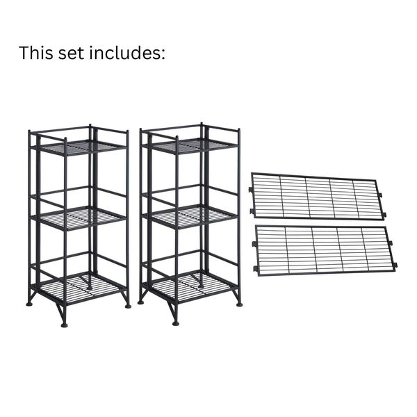 Xtra Storage Black Three-Tier Folding Metal Shelves with Set of Two Deluxe Extension Shelves, image 5