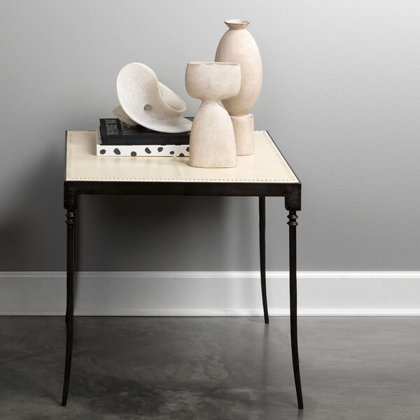 Nevado Off White Leather Black Forged Iron Side Table, image 3
