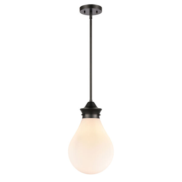 Genesis Matte Black 10-Inch LED Pendant with White Glass Shade, image 1