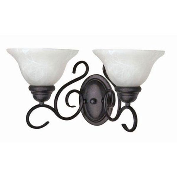 Castillo Textured Black Two-Light Bath Fixture with Alabaster Swirl Glass, image 1