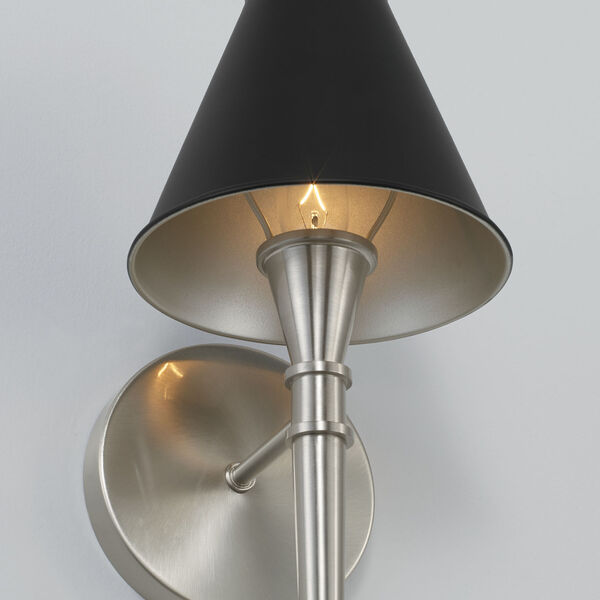 Benson Black and Brushed Nickel One-Light Torcheire Wall Sconce with Metal Shade, image 4